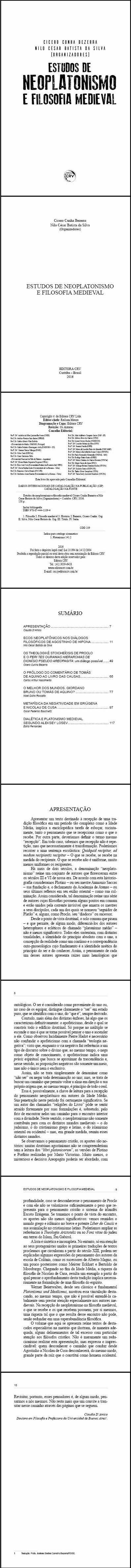 ESTUDOS DE NEOPLATONISMO E FILOSOFIA MEDIEVAL